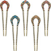 Waydress 5 Pcs Vintage Hair Fork French Hair Pin for Buns Metal Chignon Pin Chopsticks Crystal Rhinestone Double Prong H