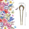 Waydress 5 Pcs Vintage Hair Fork French Hair Pin for Buns Metal Chignon Pin Chopsticks Crystal Rhinestone Double Prong H