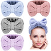 Senkary 4 Pack Makeup Spa Headband Microfiber Bow Towel Soft Fluffy Washing Face Headband for Women Girls Shower Bath Sk