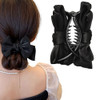 Black Hair Accessories Silky Satin Banana Hair Clips Ponytail Holders Claw Clips Bun Decorations with Large Bow Knot Bar