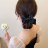 Black Hair Accessories Silky Satin Banana Hair Clips Ponytail Holders Claw Clips Bun Decorations with Large Bow Knot Bar