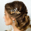 Asooll Bride Wedding Hair Comb Gold Leaf Rhinestone Bridal Hair Piece Crystal Hair Accessories for Women
