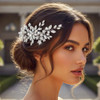 Unsutuo Crystal Bride Wedding Hair Comb Silver Rhinestone Flower Bridal Hair Pieces Pearl Wedding Hair Accessories for W