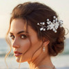 Unsutuo Bridal Flower Hair Comb Crystal Pearl Headpieces Silver Rhinestone Hair Accessories for Women and Girls