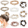 Ahoney 9Pcs Pearl Hair Ties Elastic Hair Scrunchies Hold Crystal Beads Bulk Hair Ropes Stretchy Handmade Boho Bride Bach