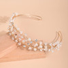 Xerling Golden Crystal Tiara Pearls Rhinestone Headband Layered Hair Band Bride Wedding Floral Hair Accessory Bridal Jew