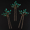 Chargances 3pcs Crystal Wedding Hair Pins Malachite Green Rhinestone Bridal Hair Pins Handmade Bridal Hair Accessories f