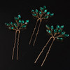 Chargances 3pcs Crystal Wedding Hair Pins Malachite Green Rhinestone Bridal Hair Pins Handmade Bridal Hair Accessories f