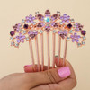 Chargances Luxury Glitter Rhinestone Flower Hair Comb Wedding Purple Crystal Heart Hair Side Comb Sparkly Gems Bridal Ha
