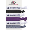 Hockey Hair Ties Set 6pc NoCrease Elastic Ponytail Holders for Girls Players and Fans Purple Black Accessories for Pract
