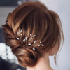 Allereyae Crystal Pearl Wedding Hairpins Barrette CZ Rhinestone Hair Pins Barrette Gold Pearl Hairpins Faux Pearl Bridal