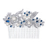 EVER FAITH Wedding Side Comb Rhinestone Pearl Bride Hair Accessories Flower Vine Headpiece for Bridesmaids Blue SilverTo