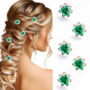 BARTOSI Green Flower Wedding Hair Pins Rhinestone Bridal Hair Clips Prom Hair Accessories for Women Pack of 5