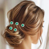 BARTOSI Green Flower Wedding Hair Pins Rhinestone Bridal Hair Clips Prom Hair Accessories for Women Pack of 5
