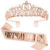 COCIDE Rose Gold Birthday Sash Birthday Tiara Set Crowns and Tiaras for Women Decorations Kit Rhinestone Queen Headband
