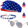 Hicarer 5pcs 4th of July Accessories Set Patriotic Headband Bandana Red White and Blue Earrings American Flag Sunglasses