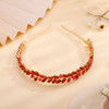 Teyglen Handmade Bridal Full Red Rhinestone Crystal Headband Hair Band for Women Wedding Hair AccessoriesRed