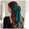 Allereyae Vintage Large Silk Bow Hair Clip Barrette Green Ribbon Headpiece for Women