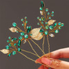 Latious Emerald Green Bride Wedding Rhinestones Hair Pins Gold Leaf Bridal Hair Pieces Crystal Hair Accessories for Wome