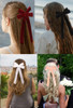 Furling Pompoms Hair Bow Clip 4pcs Hair Accessories for Women Black Pink White Burgundy Red with Long Tail Velvet Hair R