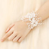 Campsis Wedding Flower Crystal Bracelet Pearl Bridal Wrist Corsage Bride Bridesmaid Communion Wrist Flower for Women Sil