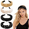 WOVOWOVO Headbands for Women Girls Knotted Wide Pearl head band Top Knot Head Bands for Womens Hair Thick Headband Velve