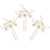 Sppry Elegant Pearl Wedding Hair Pins Bendable Floral Crystal Hair Accessories for Bridal Women Pack of 3 Gold