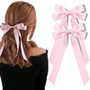 Silky Satin Hair Bows and Ribbons 2PCS Pink Alligator Clips for Ponytail Holders Hair Accessories for Women Girls Toddle