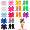 16PCS 8 Large Cheer Hair Bows Ponytail Holder Elastic Band Handmade for Cheerleading Teen Girls College Sports Multicolo