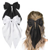 Furling Pompoms Hair Bow Clips Black White Big Satin Barrette Alligator Clips Long Tail Hair Accessories for Women Girls