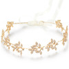 BABEYOND Bridal Headpiece Handmade Wedding Hair Vine Crystal Floral Leaf Headband with Lace Ribbon