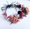 LLinfflr Floral Crown Headband Flower Headpiece Floral Halo Hair Wreath Boho with Ribbon Wedding Party Photos Prom Brown
