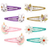 Girls Unicorn Hair Clips Toddler Girls Snap Clips with Cute Flower PatternLovely Rabbit Metal Snap Hair PinsCute Flower