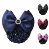 1Pcs Red Rhinestone Satin Bow Barrette Bowknot Snood Net Barrette Hair Clip Bun Cover Hairnet Bowknot Decor French Hair