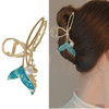 Blue Fish Tail Hair Clips with Pearl Mermaid Hair Claw Clips for Women Big Gold Metal Hair Clip Strong Hold Hair Clamps
