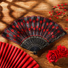 2 Pieces Women Rose Flower Hair Clip and Embroidered Sequins Fabric Handheld Folding Fan Mexican Hair Accessories for Fl