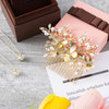 OIIKI Gold Butterfly Hair Accessories Pearl Rhinestone Bridal Comb Crystal Leaf Side Comb 2 Hair Pins Vintage Jewelry fo