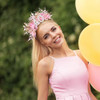 PartyforU Pink 40th Birthday Headband Handmade 40th Birthday Crown with Flowers for Women Celebration Gift Fabulous Part