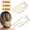 SHEHARUHI 6 Pieces Metal Hair Side Combs and Gold Silver U Shaped French Twist Hair Comb Pins Forks for Vintage Updos Bu