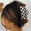 Chanaco Checkered Hair Clip Large Racing Fan Flag Claw Clips for Thick Hair Black and White Tortoise Barrettes for Women