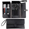 FERCAISH Salon Scissors Storage Bag Black Leather Scissors Holder Pouch Cases Multifunctional Clutch Bag Barber Salon Sc