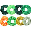 WILLBOND 8 Pieces Irish Green Scrunchies Hair Ties St Patricks Day Hair Accessories Velvet Cotton Satin Chiffon Elastic