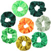 WILLBOND 8 Pieces Irish Green Scrunchies Hair Ties St Patricks Day Hair Accessories Velvet Cotton Satin Chiffon Elastic