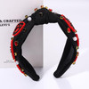 JERTOCLE Football Knotted Headbands for Women Game Day Sports Beaded Red Black Football Headband Pearl Crystal Bejeweled