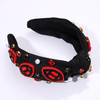 JERTOCLE Football Knotted Headbands for Women Game Day Sports Beaded Red Black Football Headband Pearl Crystal Bejeweled