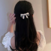 Yheakne Boho Crystal Hair Clip CZ Pearl Silver Bowknot Barrette Decorative Headpiece for Women and Girls