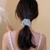 Jumwrit Sparkle Silver Rhinestone Hair Scrunchy Long Ponytail Holder Large Hair Tie Non Slip Elastic Hair Band Fashion S