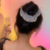 Jumwrit Sparkle Silver Rhinestone Hair Scrunchy Long Ponytail Holder Large Hair Tie Non Slip Elastic Hair Band Fashion S