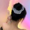 Jumwrit Sparkle Silver Rhinestone Hair Scrunchy Long Ponytail Holder Large Hair Tie Non Slip Elastic Hair Band Fashion S