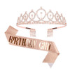 CIEHER Birthday Crown and Sash Kit for Women and Girls Rose Gold Rhinestone Tiara Crown Royal Gifts